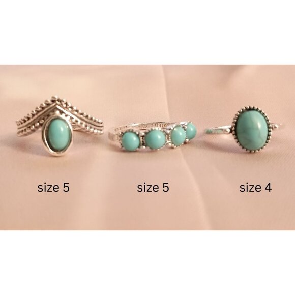 Elegant Silver Turquoise Midi Knuckle Rings Set 3 Silvertone Alloy Sizes 4 & 5 - Picture 1 of 7